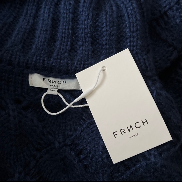 FRNCH Paris Women's Blue Scalloped Knit Chunky Turtle Neck Sweater size S/M - Picture 4 of 8